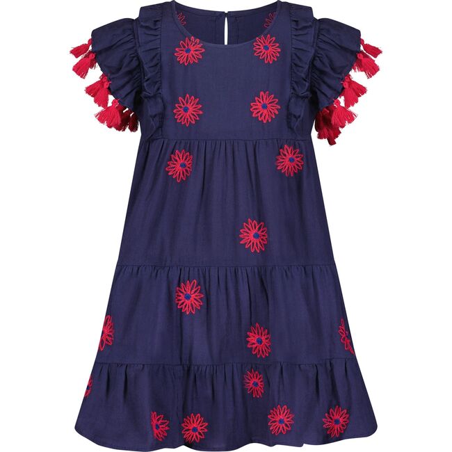 Sophie Girls Tassel Dress Navy Embroidery, Pink