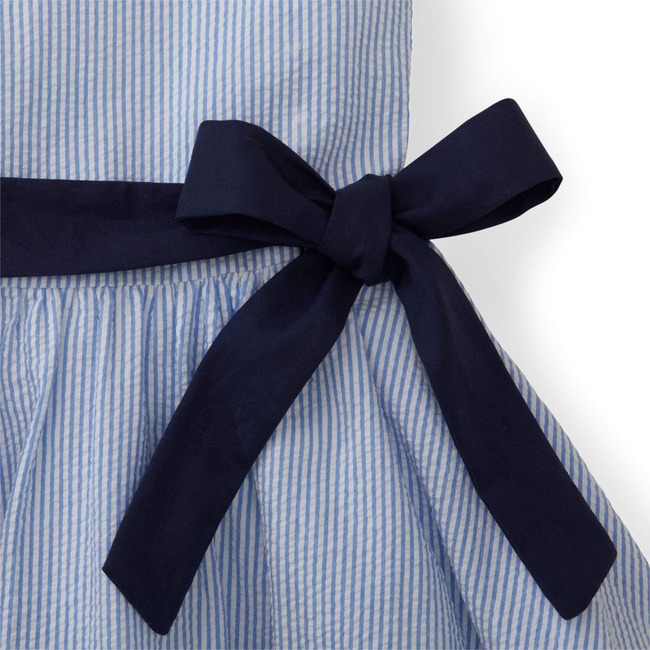 Organic Peter Pan Collar Seersucker Dress, Blue Seersucker - Dresses - 2