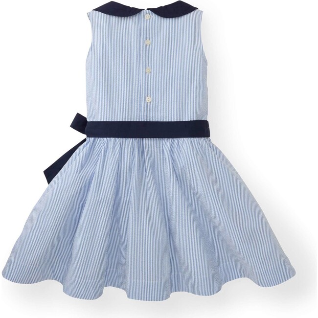 Organic Peter Pan Collar Seersucker Dress, Blue Seersucker - Dresses - 3