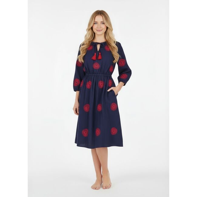 Solange Women's Popover Dress Navy Flower Embroidery, Navy - Dresses - 3