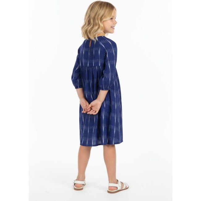 Sara Girl's Popover Dress Indigo Ikat, Blue - Dresses - 3