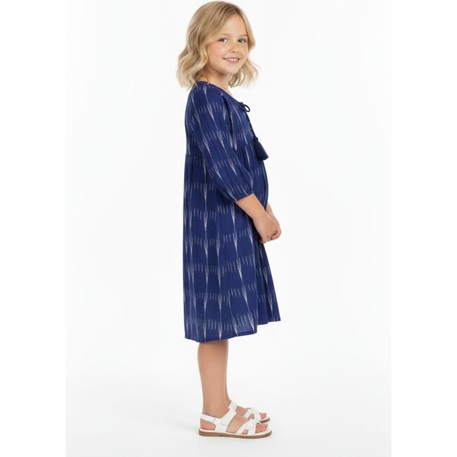 Sara Girl's Popover Dress Indigo Ikat, Blue - Dresses - 4