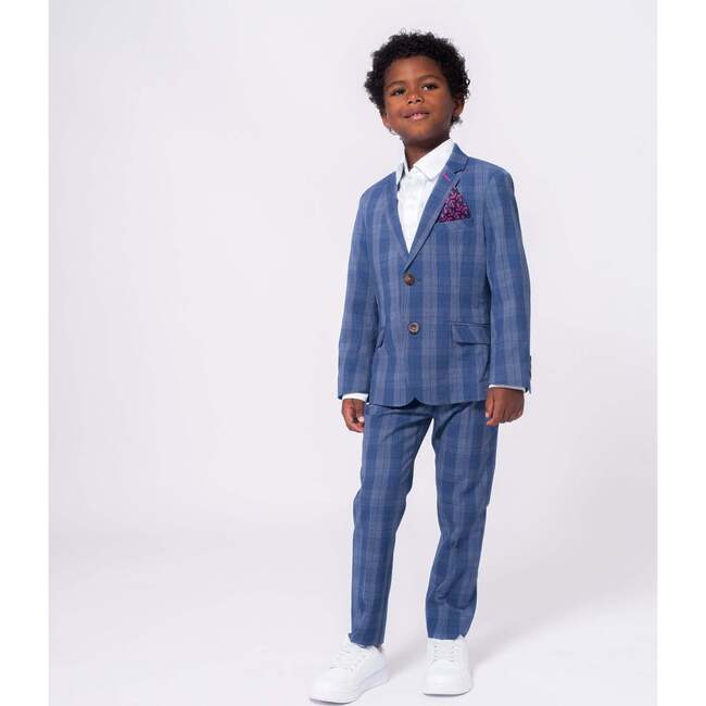 2-Pc Stretchy Mod Suit, Indigo Glen Plaid