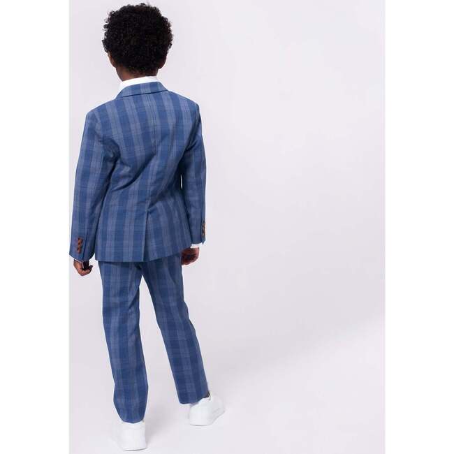 2-Pc Stretchy Mod Suit, Indigo Glen Plaid - Suits & Separates - 3