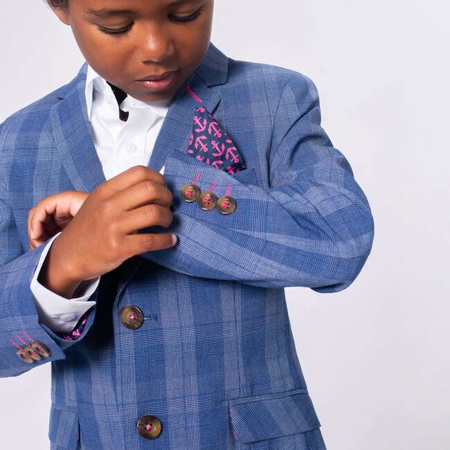 2-Pc Stretchy Mod Suit, Indigo Glen Plaid - Suits & Separates - 4