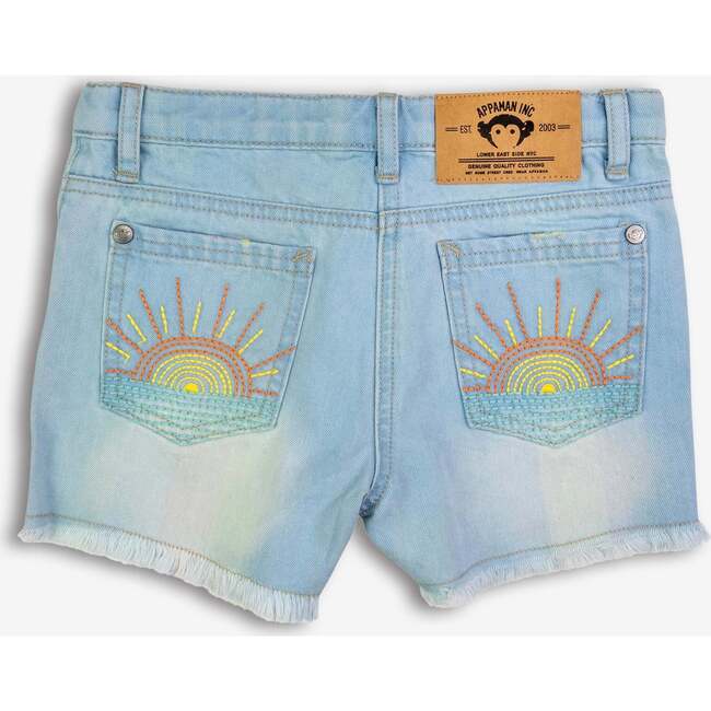 Rhodes Frayed Hem Denim Shorts, Light Blue