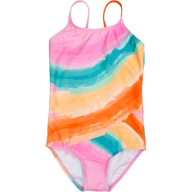 Taylor Print Spaghetti Strap One-Piece Swimsuit, Brushstrokes