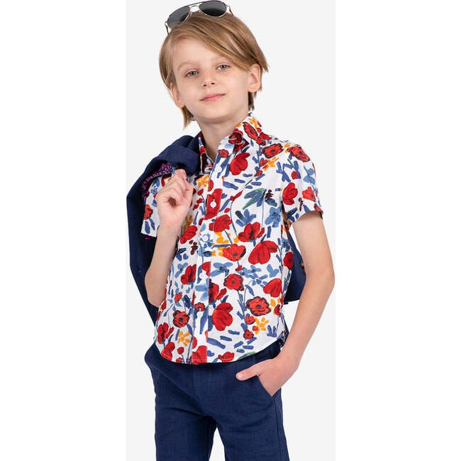 Day Party Print Shirt, White Rose