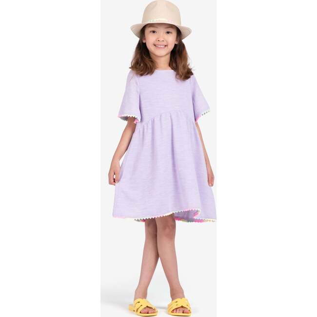 Mary Rainbow Pom Pom Trim Flowy Dress, Lilac