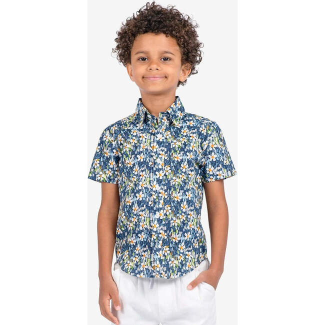 Day Party Print Shirt, Navy Daisy