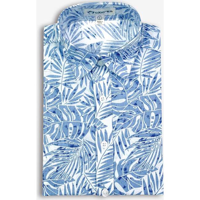 Day Party Print Shirt, Blue Palms