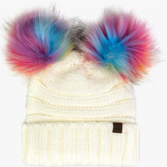 Mia Faux Fur Pom Beanie, Winter White - Hats - 1
