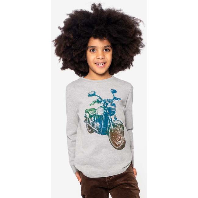 Graphic Long Sleeve Tee - Retro Bike, Heather Mist