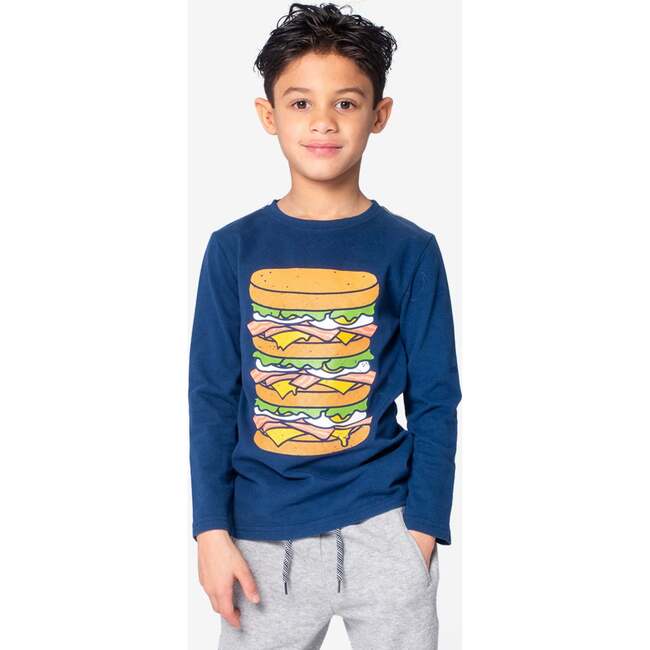 Graphic Long Sleeve Tee - Bacon, Eggs & Cheese, Navy Blue