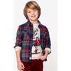 Flannel Shirt, Navy/Cranberry Plaid - Shirts - 2 - thumbnail