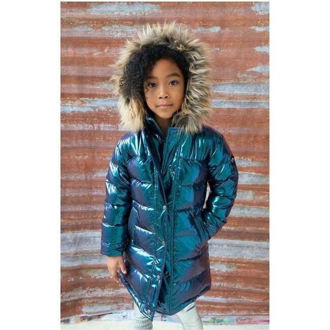 Sparkle Long Down Coat, Teal
