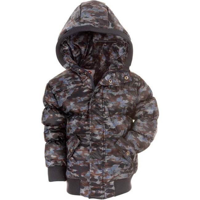 Camo Puffy Coat, Blue