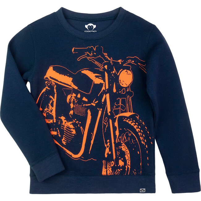 Revel Retro Racer Crew Neck Long Sleeve Tee, Navy Blue