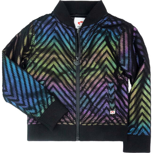 Nikki Metallic Zig-Zig Print Bomber Jacket, Black Rainbow