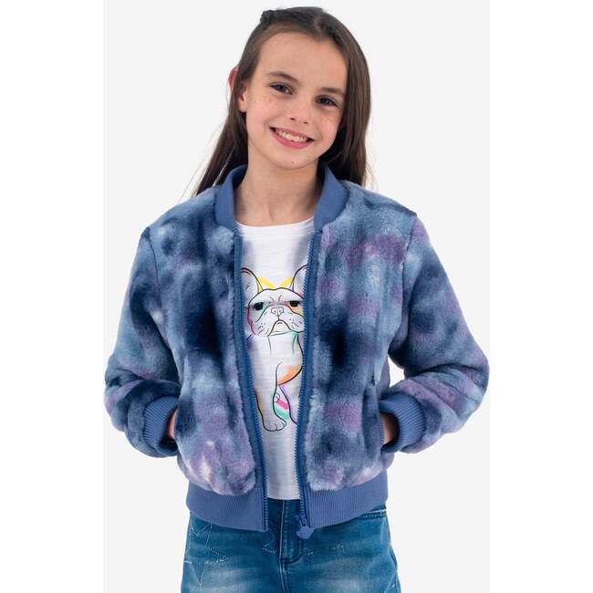 Nikki Fuzzy Camo Bomber Jacket, Blue Depths
