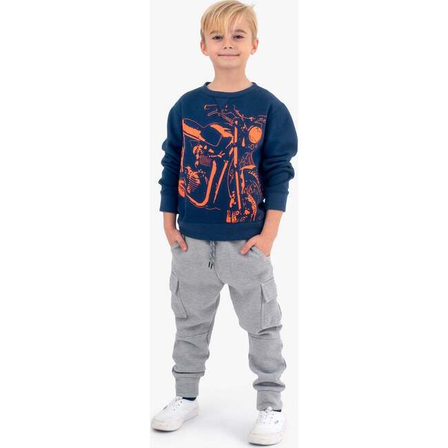 Revel Retro Racer Crew Neck Long Sleeve Tee, Navy Blue