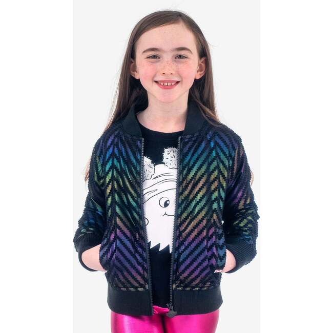 Nikki Metallic Zig-Zig Print Bomber Jacket, Black Rainbow