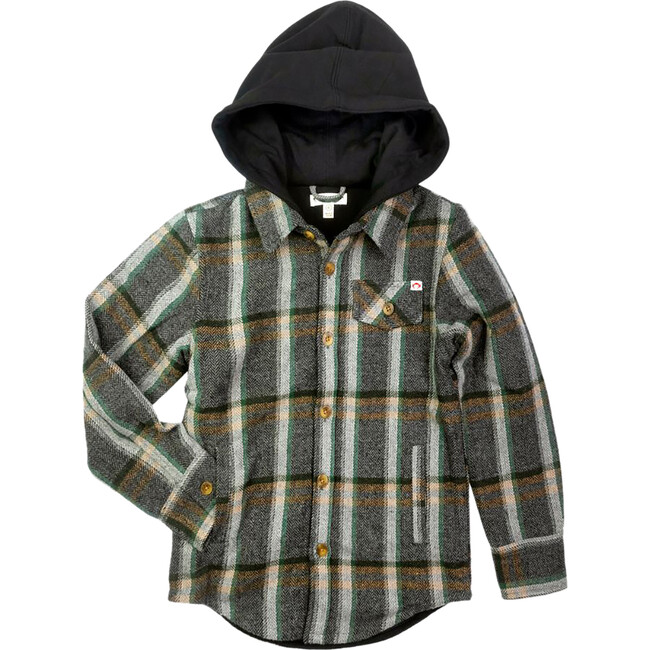 Glen Contrast Hooded Tartan Shirt, Woodland Herringbone