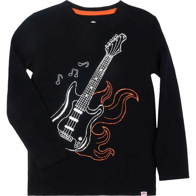 Electric Guitar Graphic Long Sleeve Tee, Black - T-Shirts - 1