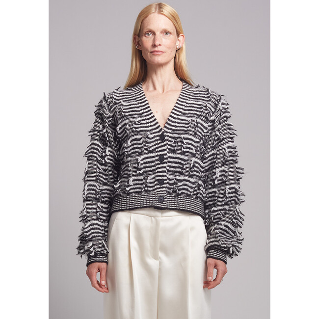Luella Stripe Cardi, Black/White Stripe