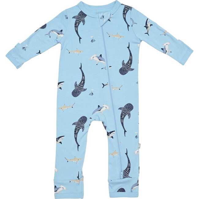 Zippered Romper, Stream Shark - Rompers - 1
