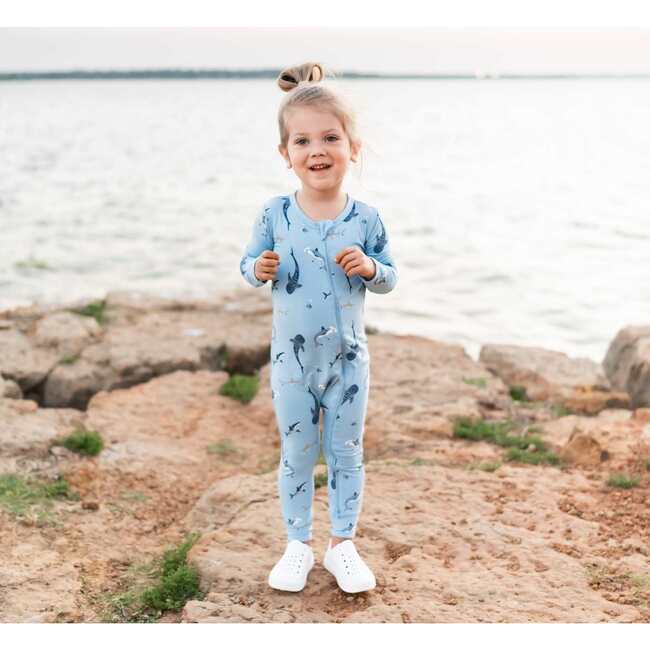 Zippered Romper, Stream Shark - Rompers - 2