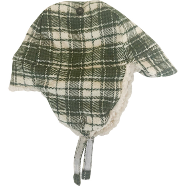 Winter Hat, Olive White Plaid with velcro straps