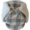 Winter Hat With Velcro Straps, Grey and White Plaid - Hats - 3 - thumbnail