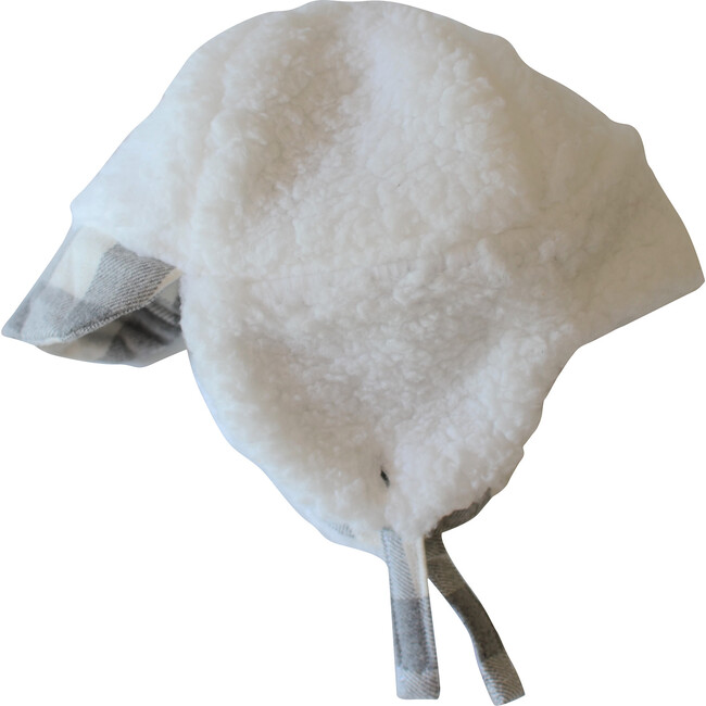 Winter Hat With Velcro Straps, Grey and White Plaid - Hats - 4