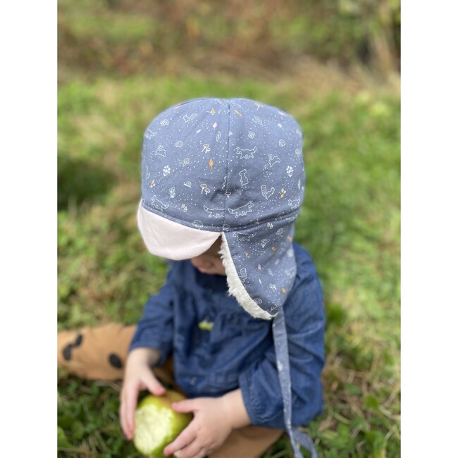 Winter Tie Hat, Cottage Animals on Blue - Hats - 3