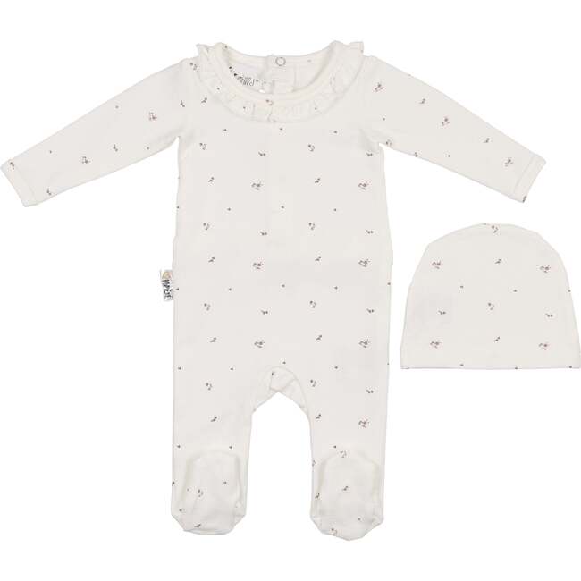 Floral Ruffle Footie, Ivory