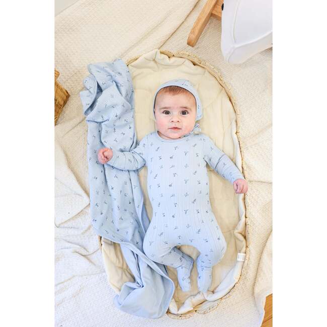 Pointelle Leaves Footie and Beanie Set, Baby Blue