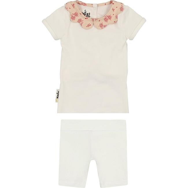 Scalloped Collar 2-Piece Set, White & Rose