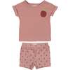 Girls Ribbed Berry Applique Tee & Short Set, Mauve - Mixed Apparel Set - 1 - thumbnail