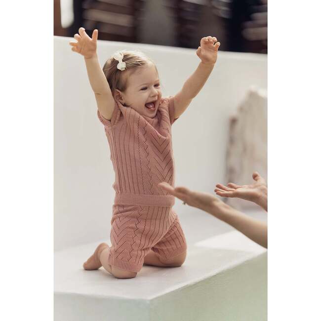 Girls Pretty Pointelle 2-Piece Top & Short Set, Salmon
