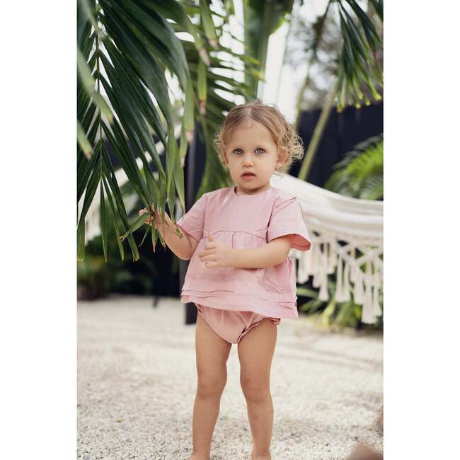 Girls Pleats-N-Tiers Top & Short Set, Mauve