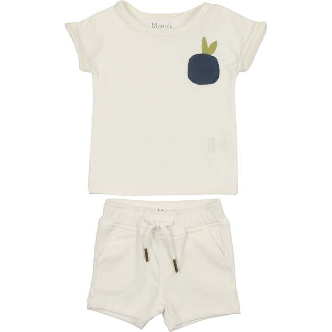 Boys Ribbed Berry Applique Tee & Short Set, White