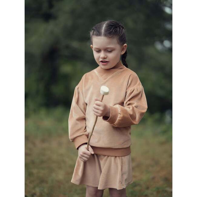 Velour Ribbed Waist A-Line Short Skirt, Taupe