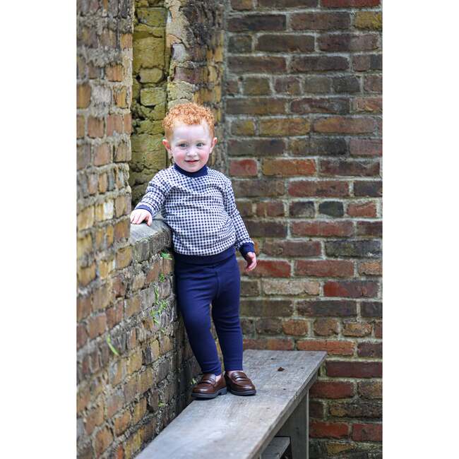 Kids Unisex Soft Gingham Turtle Neck Sweatshirt & Legging Set, Navy