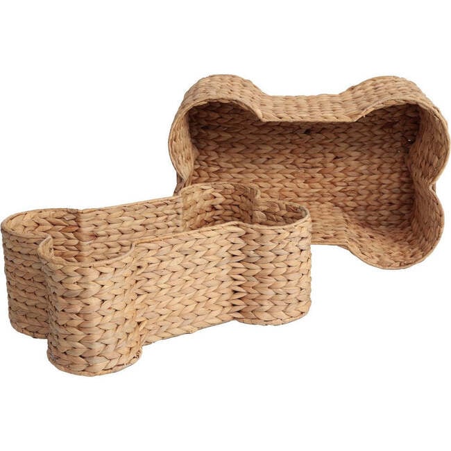 Digby Bone Shaped Large Hand Woven Water Hyacinth Nesting Pet Toy Organizer Baskets, Natural (Set of 2)