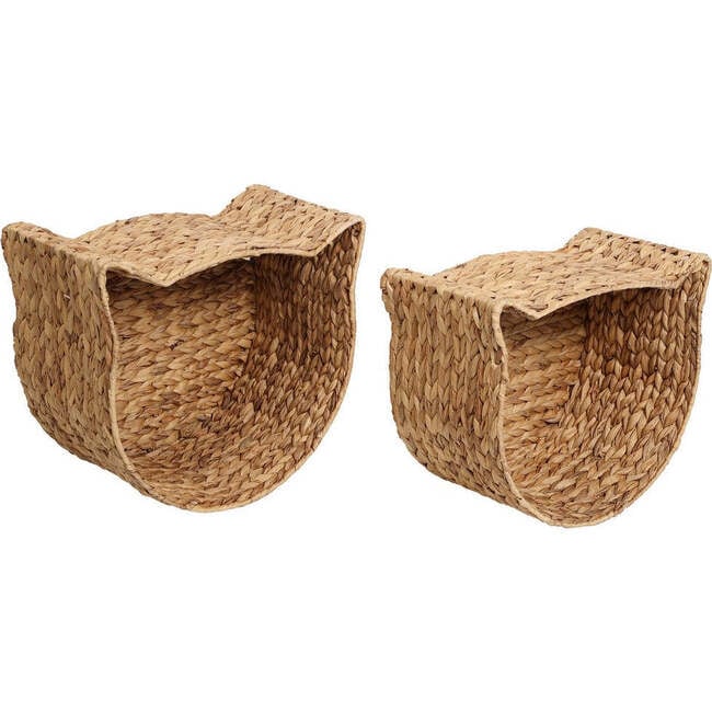 Felix Cat Shaped Hand Woven Water Hyacinth Nesting Pet Toy Organizer Baskets, Natural (Set of 2)