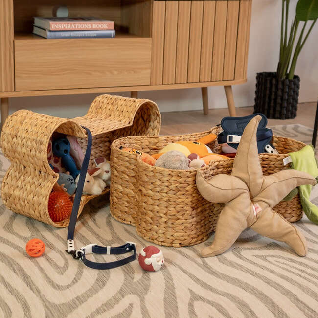 Digby Bone Shaped Large Hand Woven Water Hyacinth Nesting Pet Toy Organizer Baskets, Natural (Set of 2)