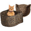 Felix Cat Shaped Hand Woven Water Hyacinth Nesting Pet Toy Organizer Baskets, Brown (Set of 2) - Storage - 2