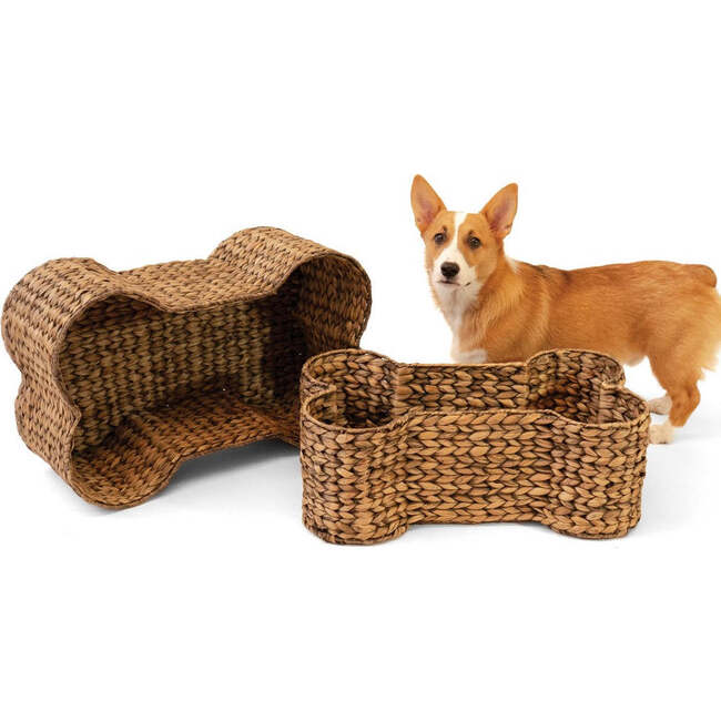 Digby Bone Shaped Large Hand Woven Water Hyacinth Nesting Pet Toy Organizer Baskets, Brown (Set of 2) - Storage - 3