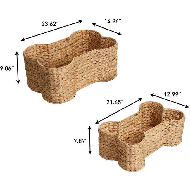 Digby Bone Shaped Large Hand Woven Water Hyacinth Nesting Pet Toy Organizer Baskets, Natural (Set of 2) - Storage - 4